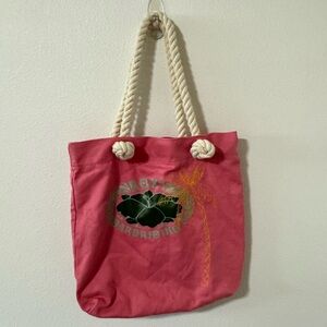 Roxy Canvas Tote Thick Rope Handles Embroidered Palm Tree-12x12x3”
